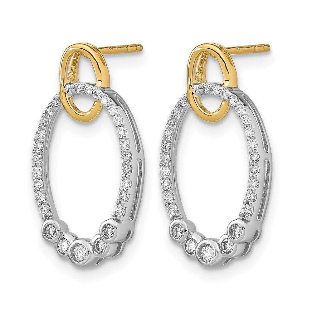 14k Yellow Gold Two-tone Polished Real Diamond Oval Post Earrings