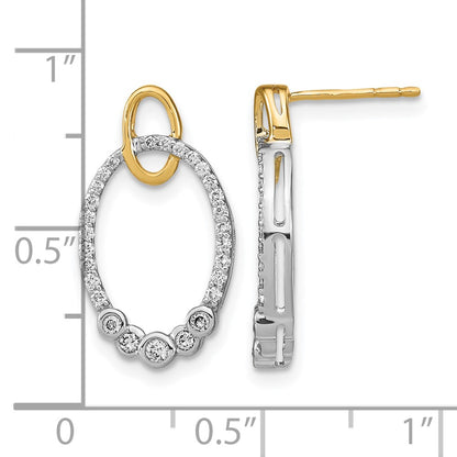 14k Yellow Gold Two-tone Polished Real Diamond Oval Post Earrings