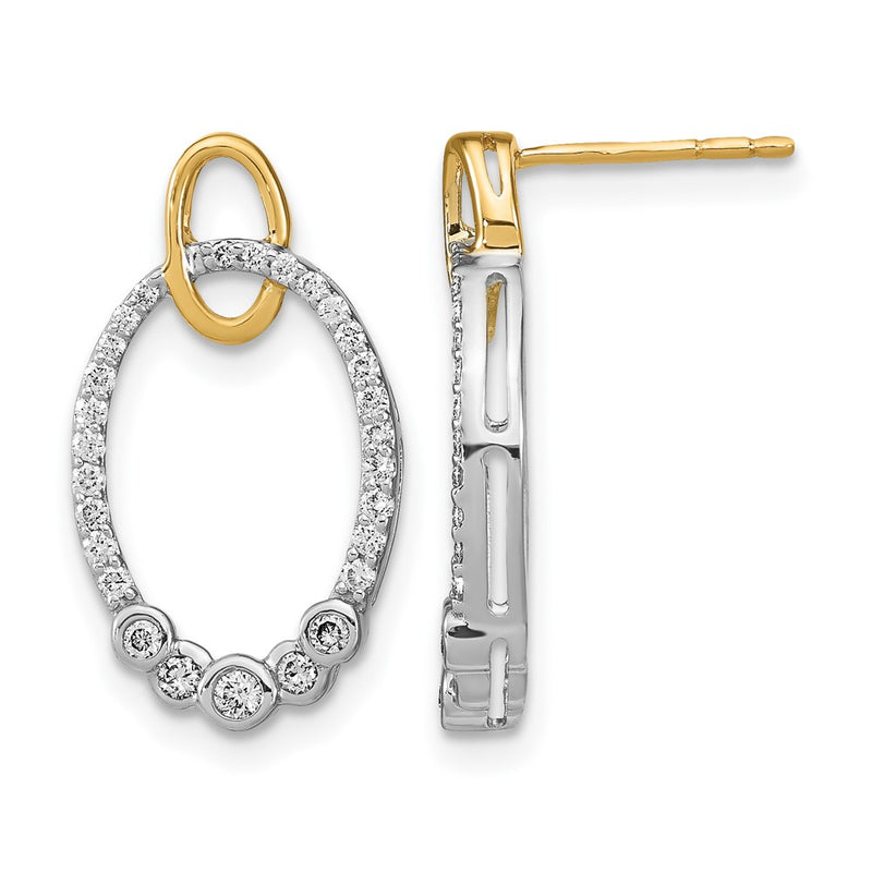 14k Yellow Gold Two-tone Polished Real Diamond Oval Post Earrings