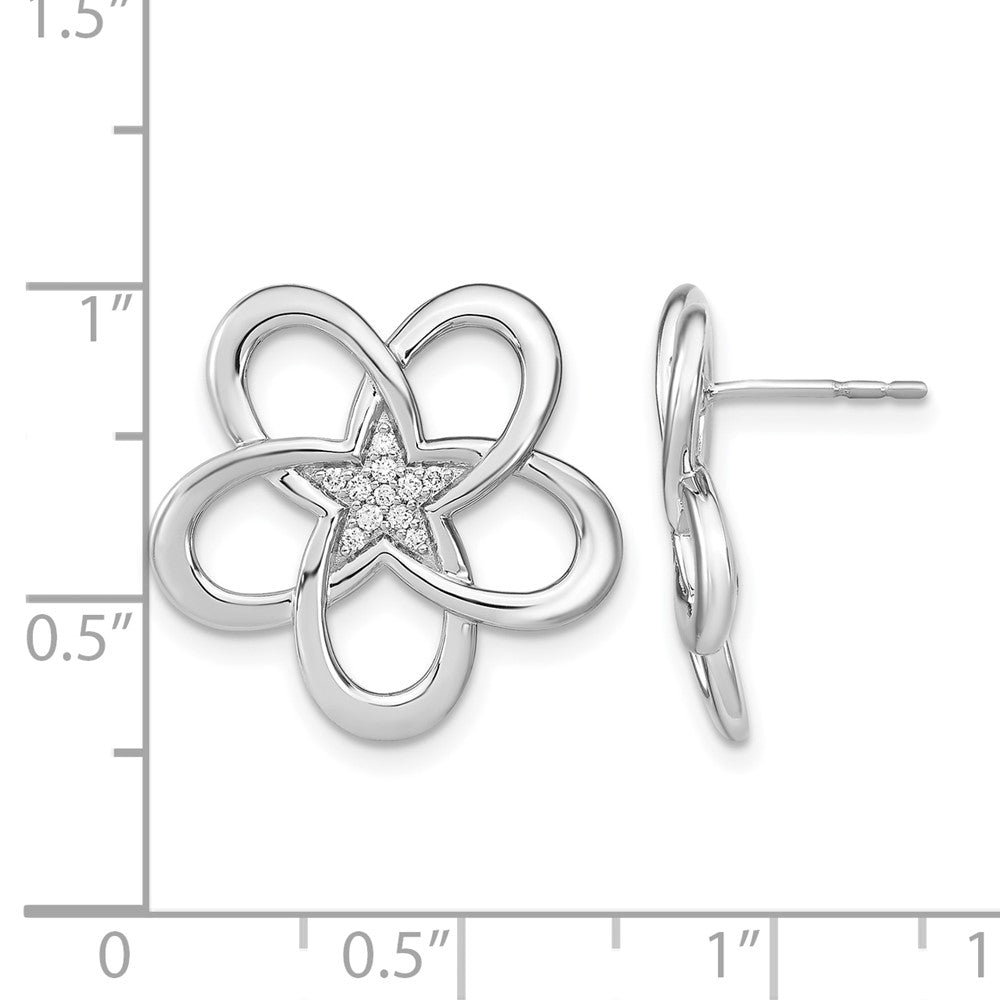 14k White Gold Polished Real Diamond Flower Post Earrings