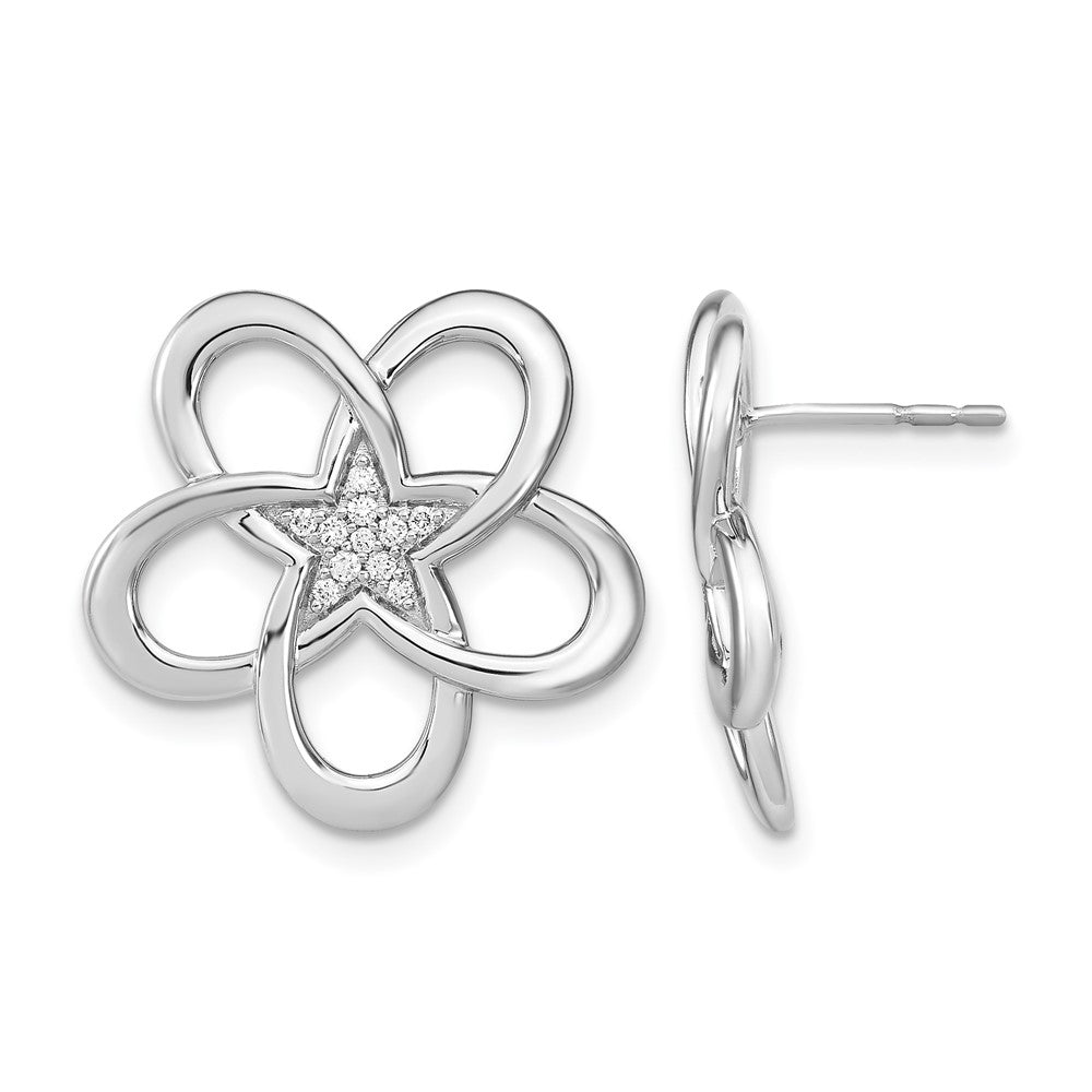 14k White Gold Polished Real Diamond Flower Post Earrings