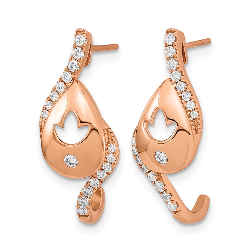14k Rose Gold Polished Real Diamond Teardrop w/flower Post Earrings
