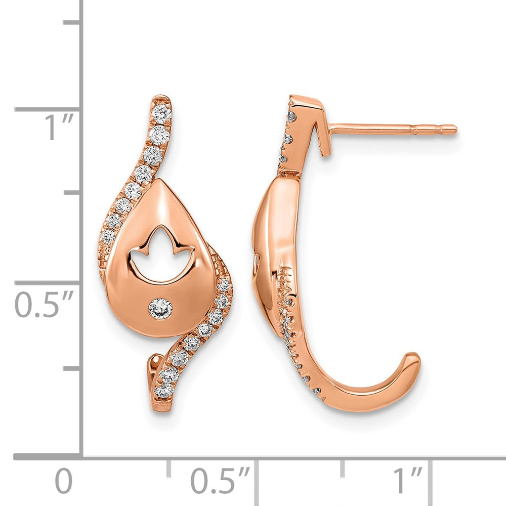 14k Rose Gold Polished Real Diamond Teardrop w/flower Post Earrings