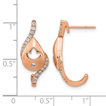 14k Rose Gold Polished Real Diamond Teardrop w/flower Post Earrings