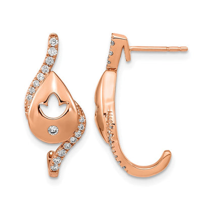 14k Rose Gold Polished Real Diamond Teardrop w/flower Post Earrings