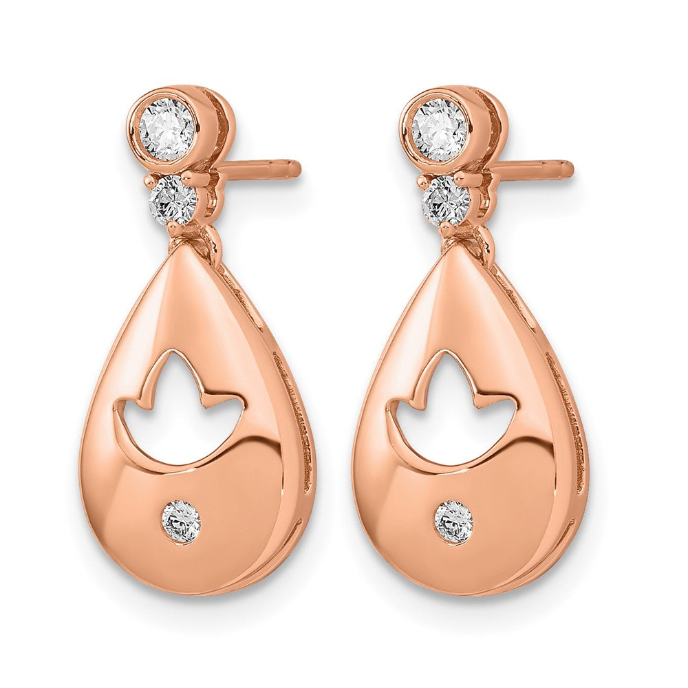 14k Rose Gold Real Diamond Teardrop w/flower Dangle Post Earrings