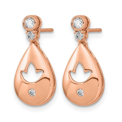 14k Rose Gold Real Diamond Teardrop w/flower Dangle Post Earrings