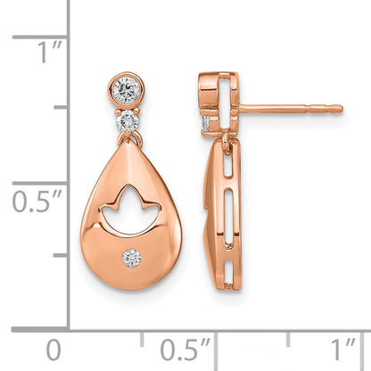 14k Rose Gold Real Diamond Teardrop w/flower Dangle Post Earrings