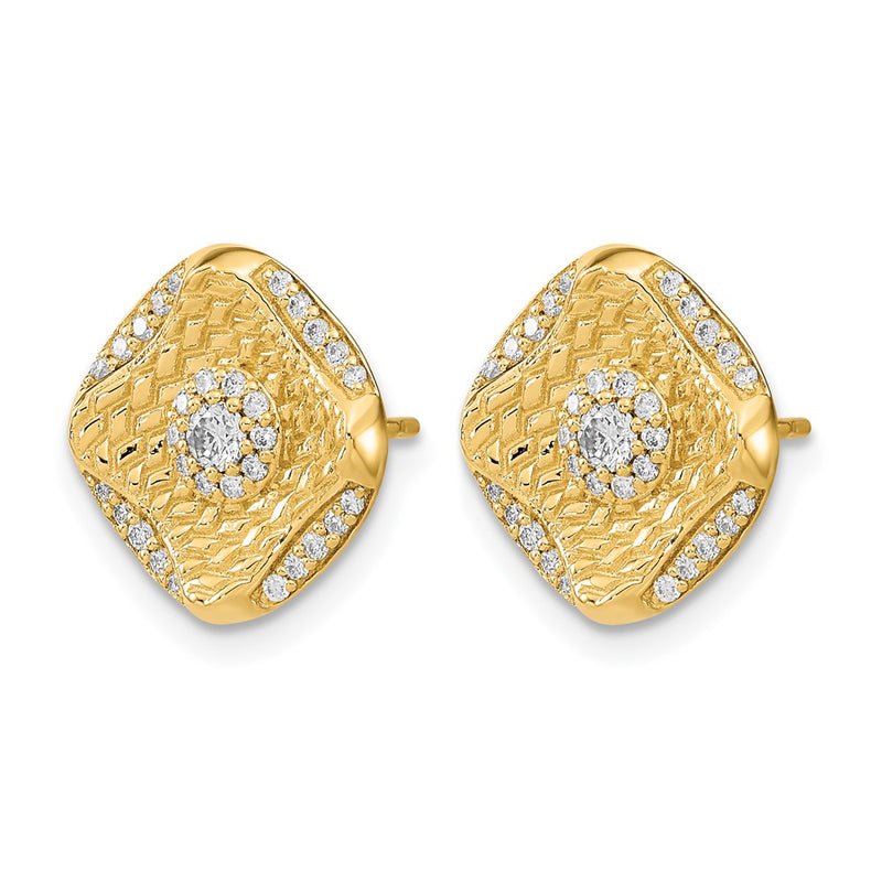 14k Yellow Gold Polished Real Diamond Square Weave Post Earrings