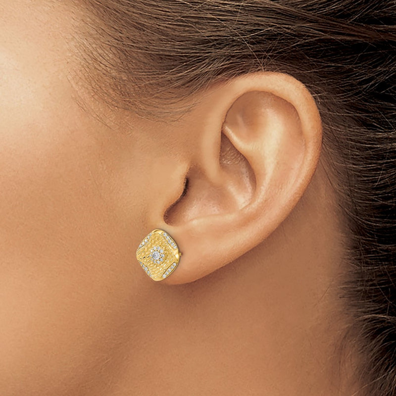14k Yellow Gold Polished Real Diamond Square Weave Post Earrings