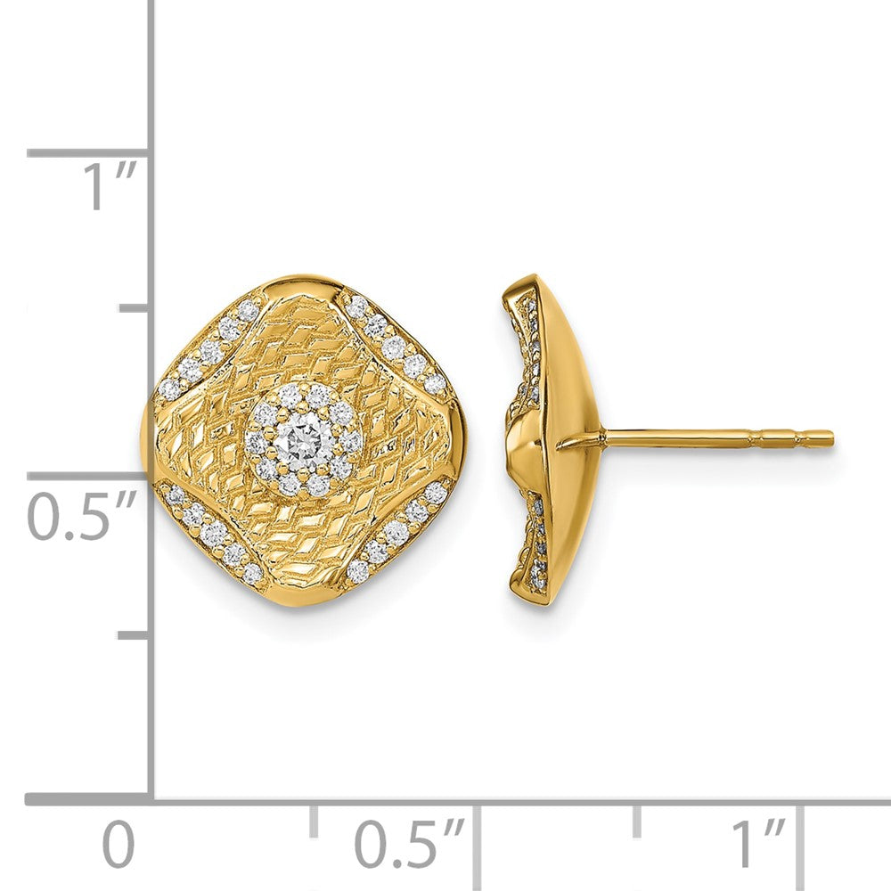 14k Yellow Gold Polished Real Diamond Square Weave Post Earrings