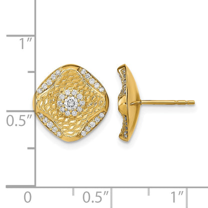 14k Yellow Gold Polished Real Diamond Square Weave Post Earrings