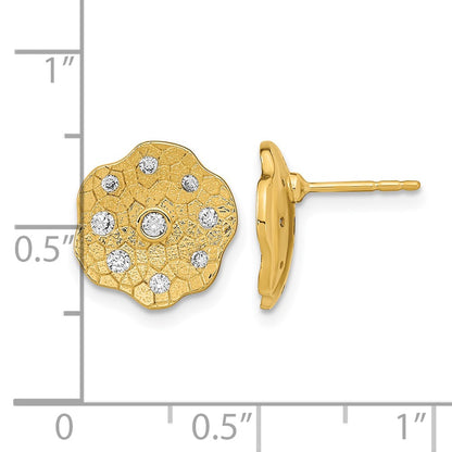 14k Yellow Gold Polished and Textured Real Diamond Circle Post Earrings