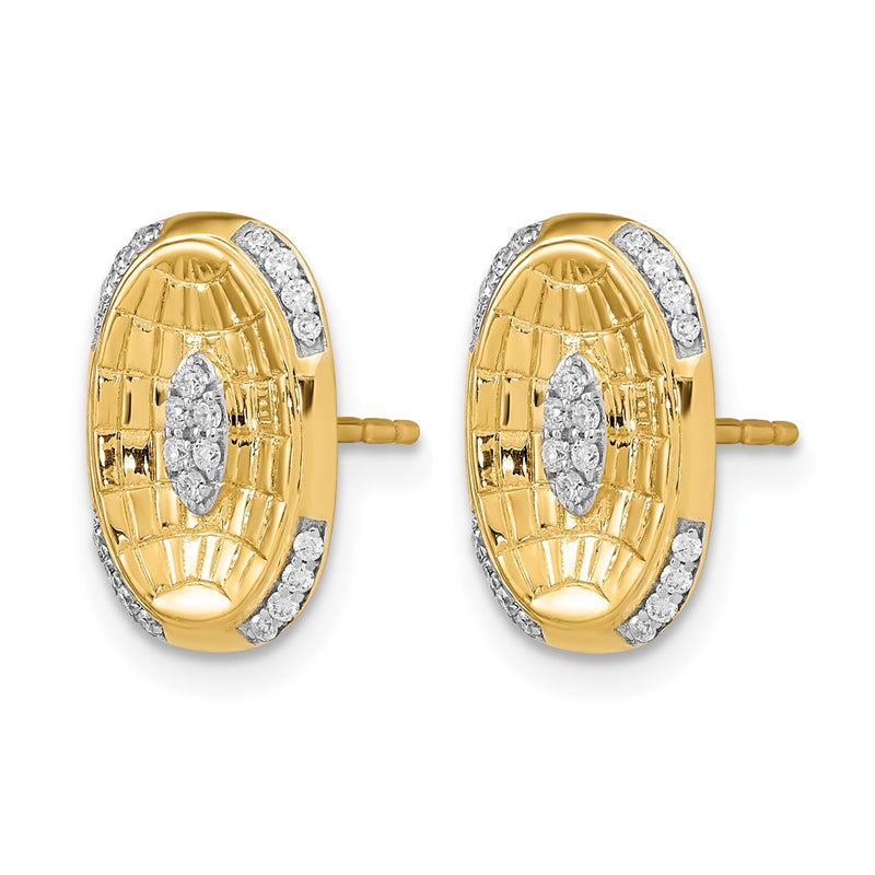 14k Yellow Gold Polished and Textured Real Diamond Oval Post Earrings