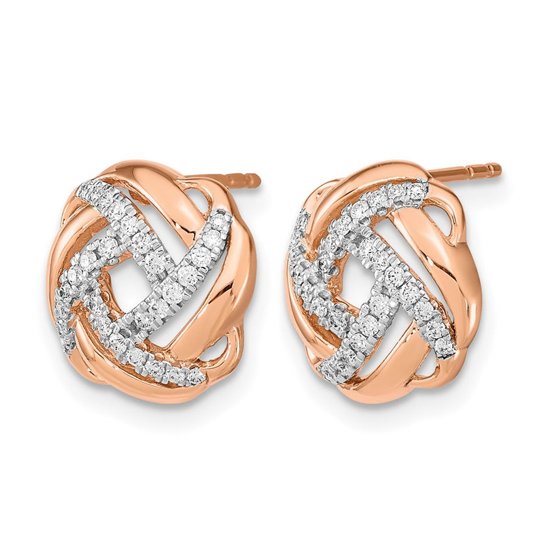 14k Rose Gold Polished Real Diamond Love Knot Post Earrings