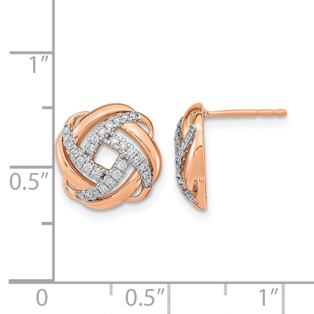 14k Rose Gold Polished Real Diamond Love Knot Post Earrings