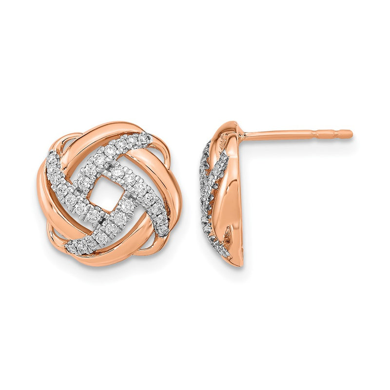 14k Rose Gold Polished Real Diamond Love Knot Post Earrings