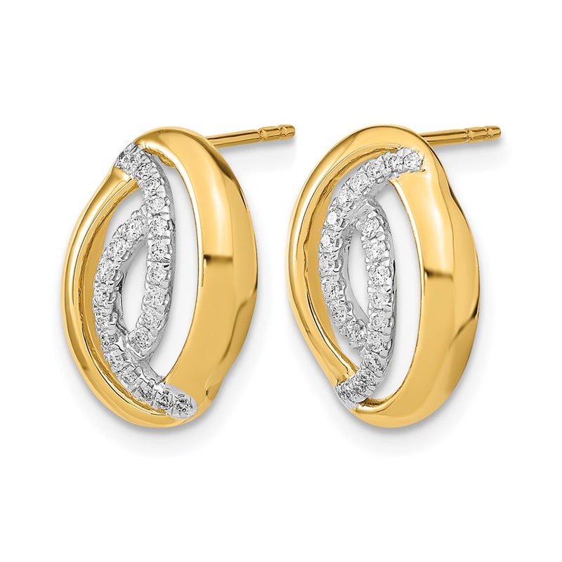 14k Yellow Gold Polished Real Diamond Oval Post Earrings