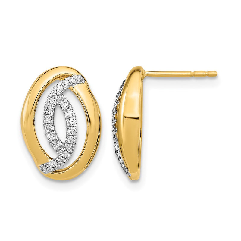 14k Yellow Gold Polished Real Diamond Oval Post Earrings