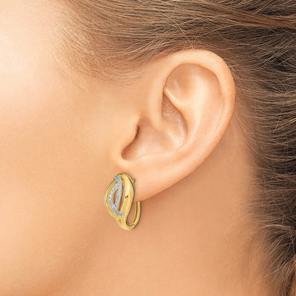 14k Yellow Gold Polished Real Diamond Oval Hinged Hoop Earrings