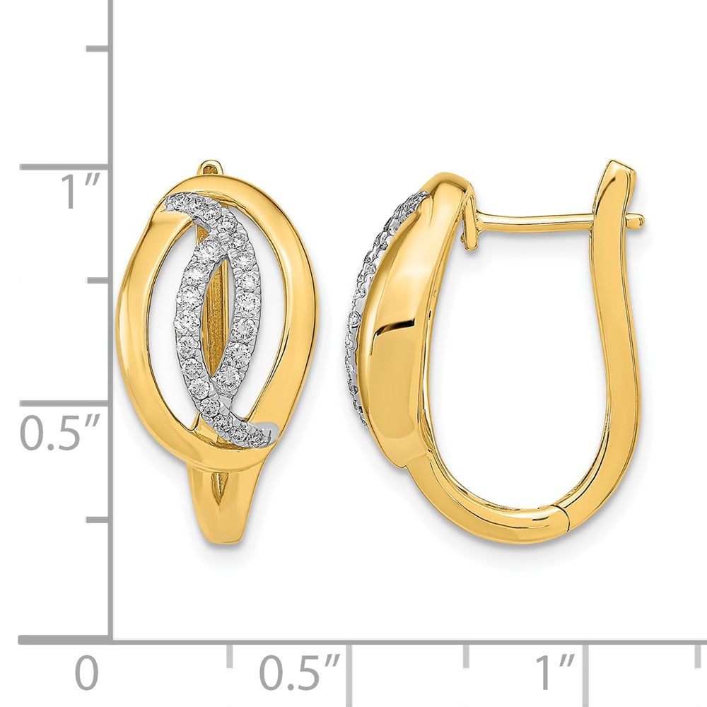 14k Yellow Gold Polished Real Diamond Oval Hinged Hoop Earrings
