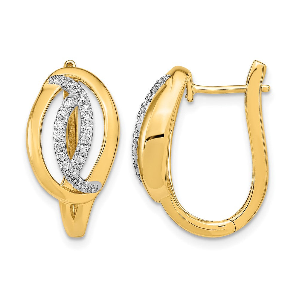 14k Yellow Gold Polished Real Diamond Oval Hinged Hoop Earrings