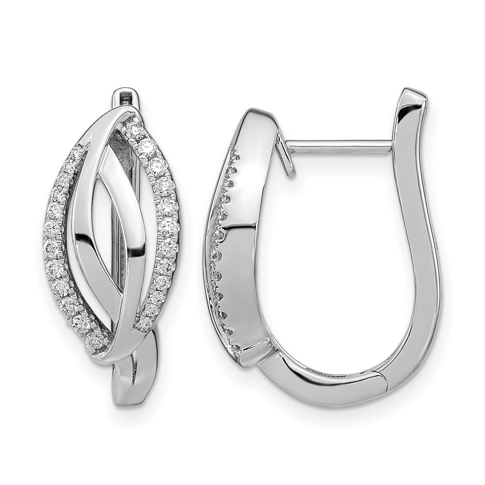 14k White Gold Real Diamond Hinged Hoop Earrings