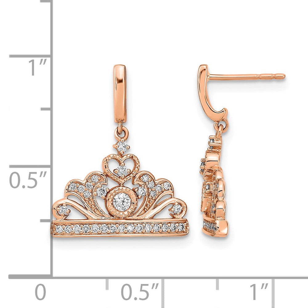 14k Rose Gold Polished Real Diamond Tiara Dangle Post Earrings