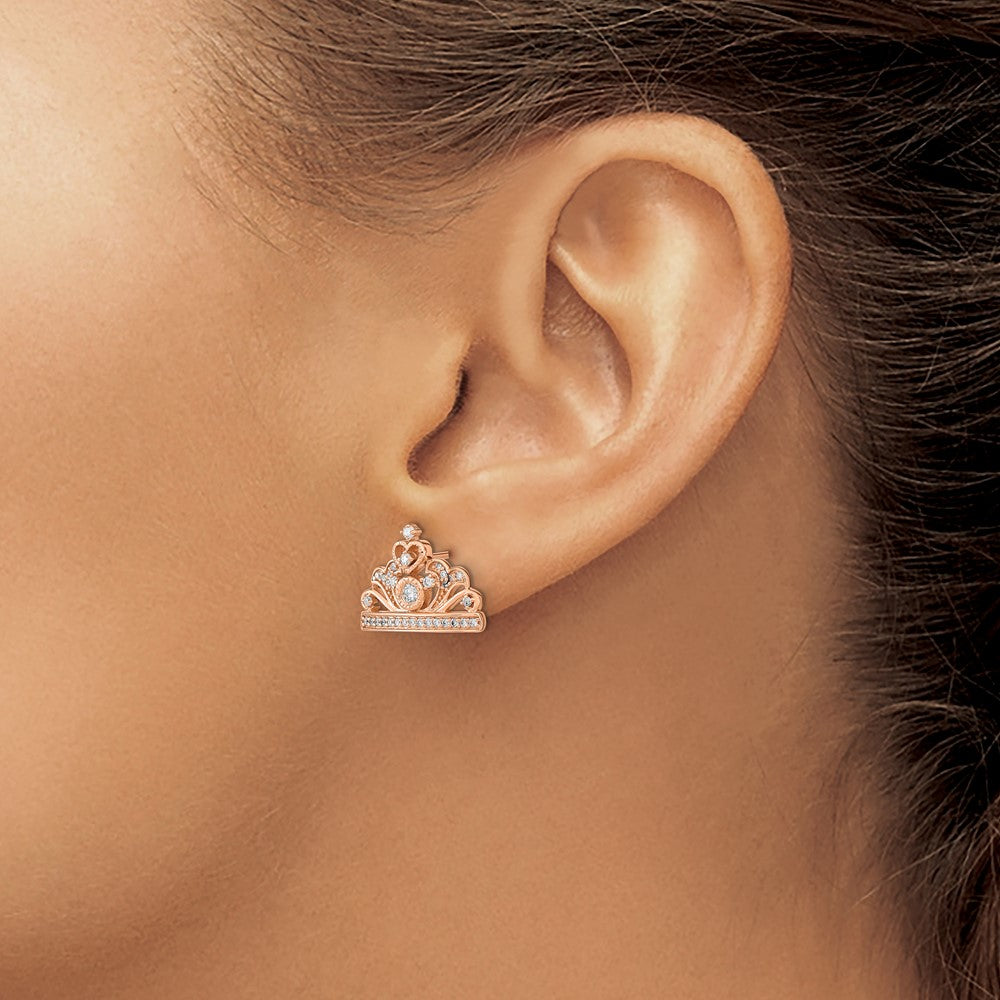 14k Rose Gold Polished Real Diamond Tiara Post Earrings