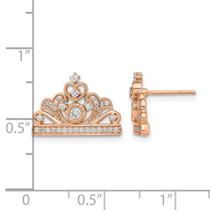 14k Rose Gold Polished Real Diamond Tiara Post Earrings