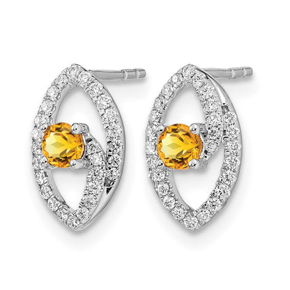 14k White Gold Polished Real Diamond and Citrine Post Earrings