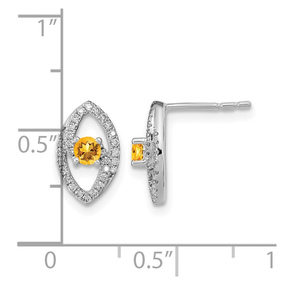 14k White Gold Polished Real Diamond and Citrine Post Earrings
