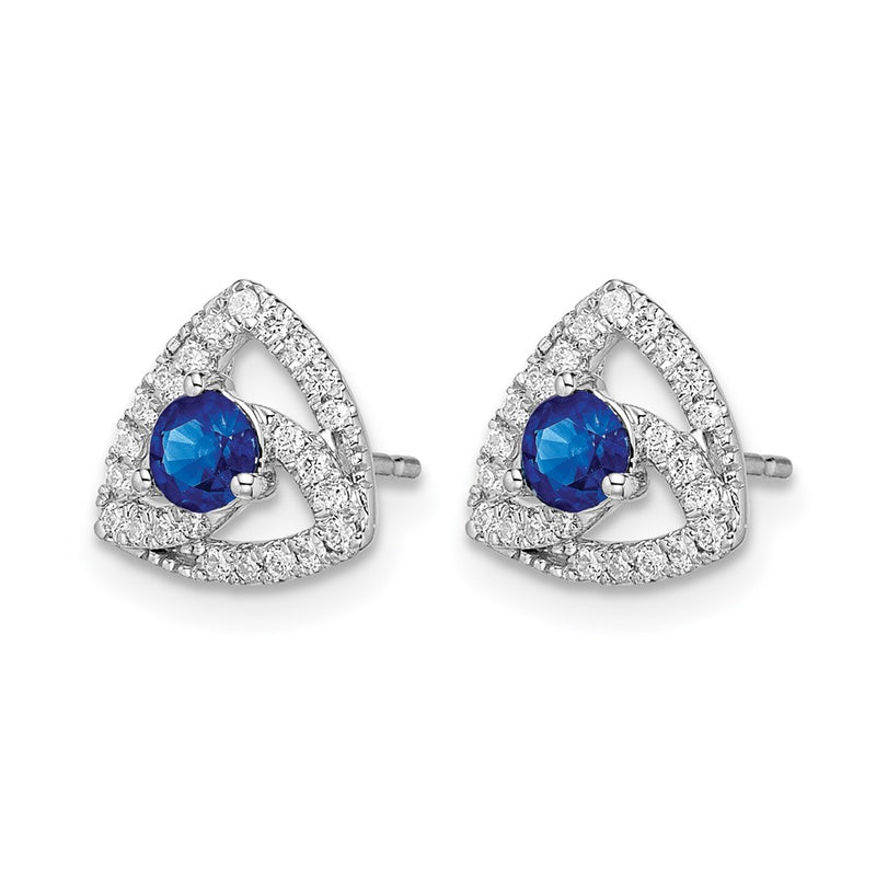 14k White Gold Real Diamond and Blue Sapphire Triangle Post Earrings