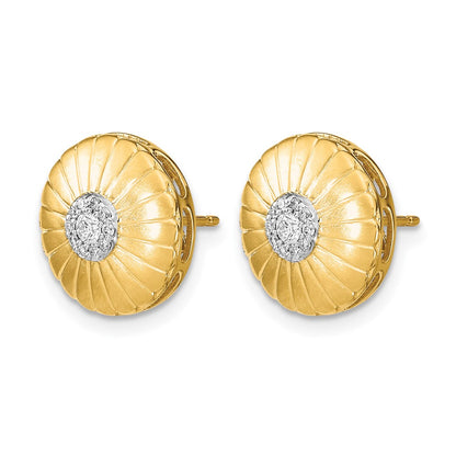 14k Yellow Gold Satin Real Diamond Flower Post Earrings