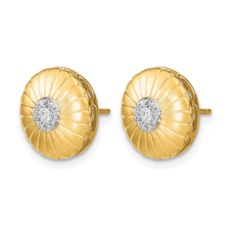 14k Yellow Gold Satin Real Diamond Flower Post Earrings