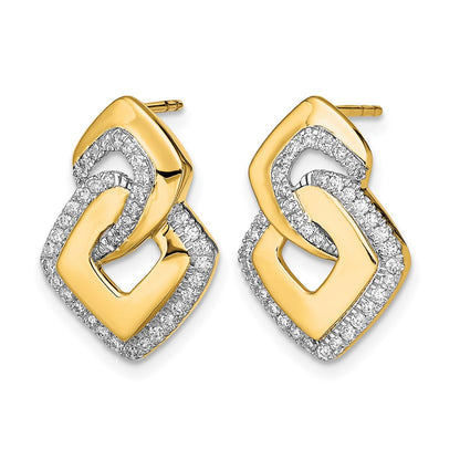 14k Yellow Gold Polished Real Diamond Fancy Shaped Post Earrings