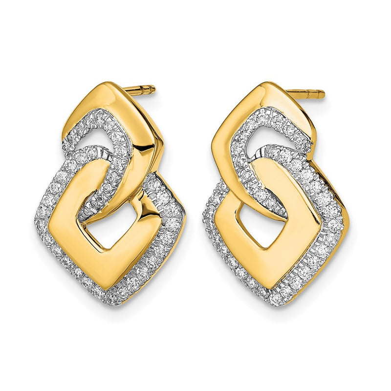 14k Yellow Gold Polished Real Diamond Fancy Shaped Post Earrings