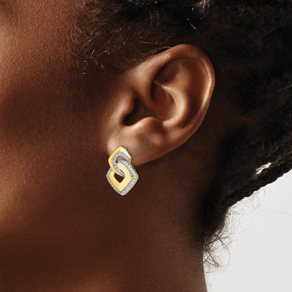 14k Yellow Gold Polished Real Diamond Fancy Shaped Post Earrings