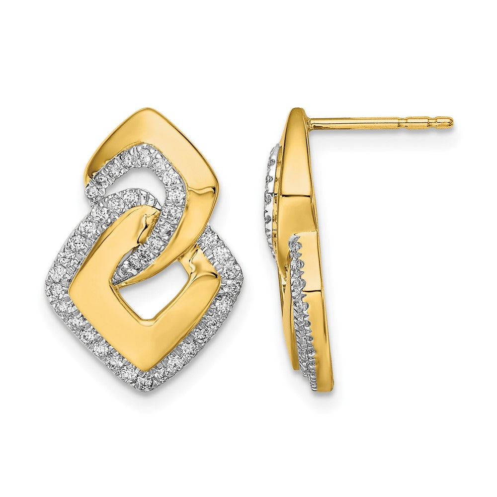 14k Yellow Gold Polished Real Diamond Fancy Shaped Post Earrings