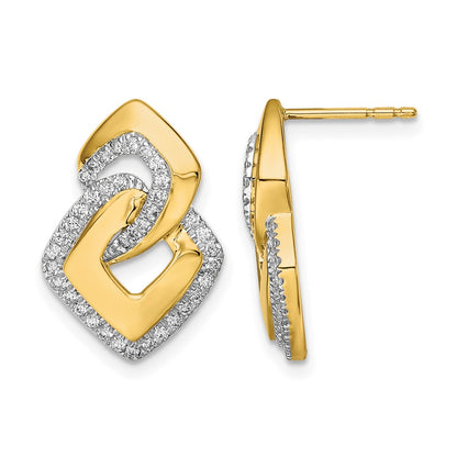 14k Yellow Gold Polished Real Diamond Fancy Shaped Post Earrings