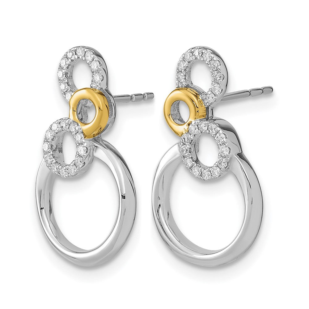 14k Yellow Gold Two-tone Polished Real Diamond Circles Post Earrings