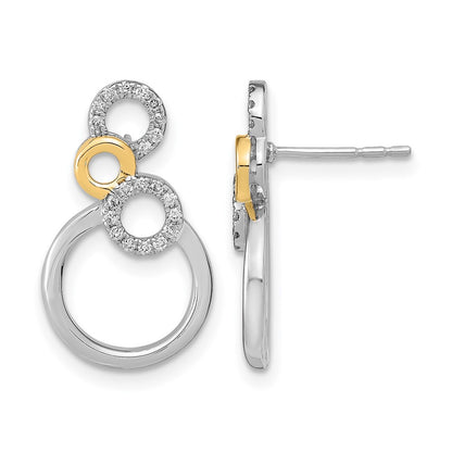 14k Yellow Gold Two-tone Polished Real Diamond Circles Post Earrings