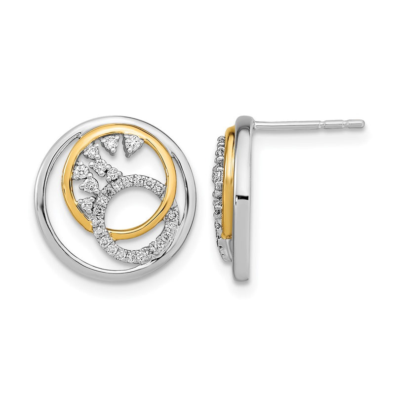 14k Yellow Gold Two-tone Polished Real Diamond Circle Cluster Post Earrings