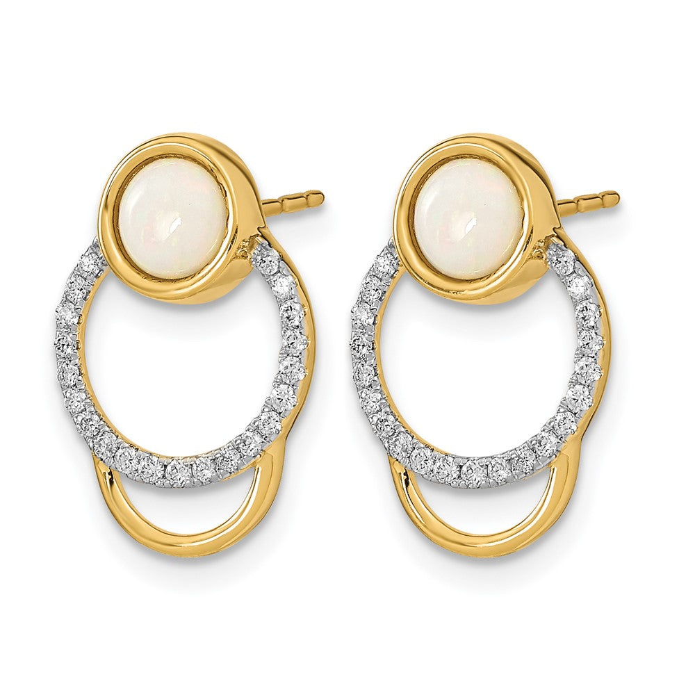 14k Yellow Gold Polished Real Diamond & Opal Circle Post Earrings