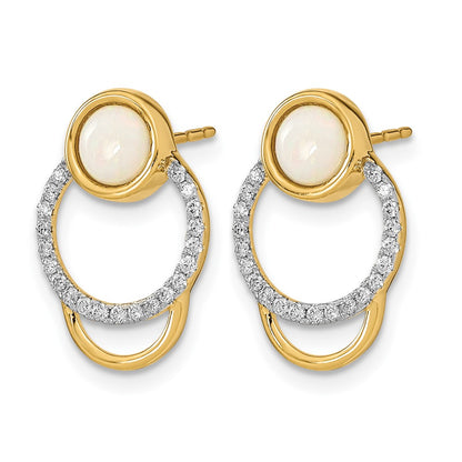 14k Yellow Gold Polished Real Diamond & Opal Circle Post Earrings