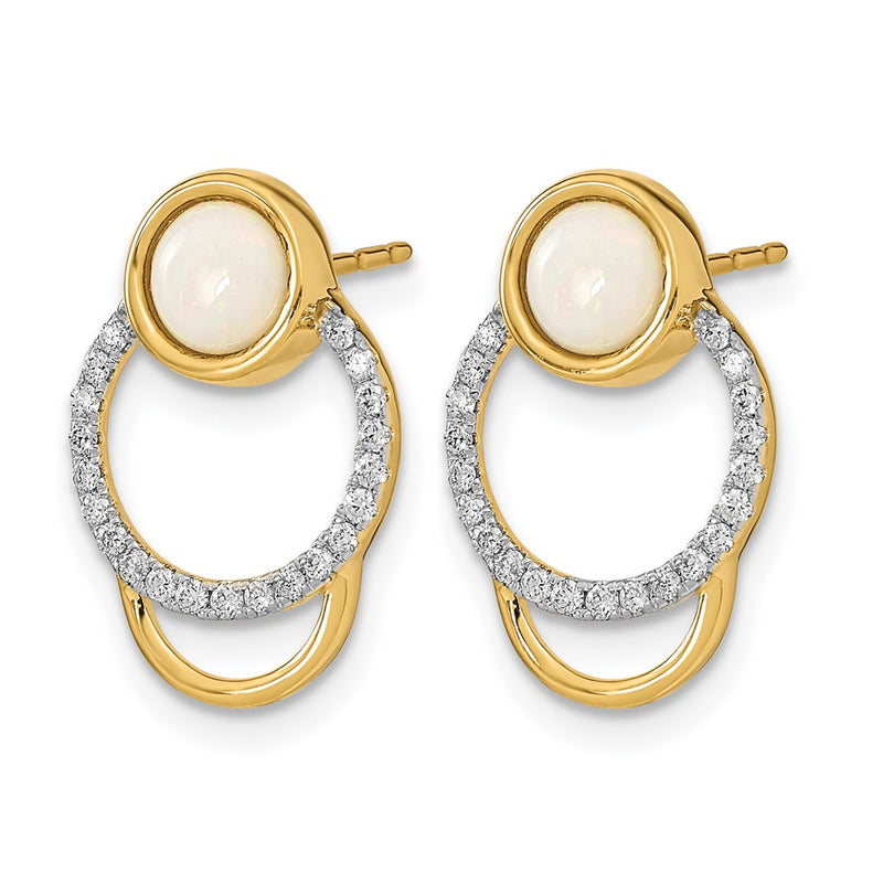 14k Yellow Gold Polished Real Diamond & Opal Circle Post Earrings