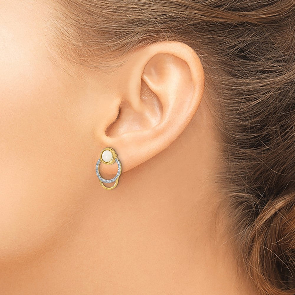 14k Yellow Gold Polished Real Diamond & Opal Circle Post Earrings