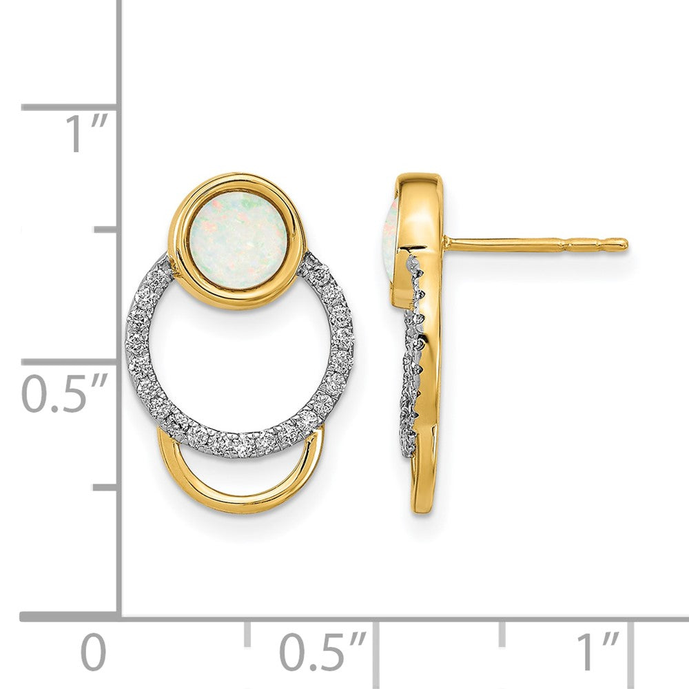 14k Yellow Gold Polished Real Diamond & Opal Circle Post Earrings
