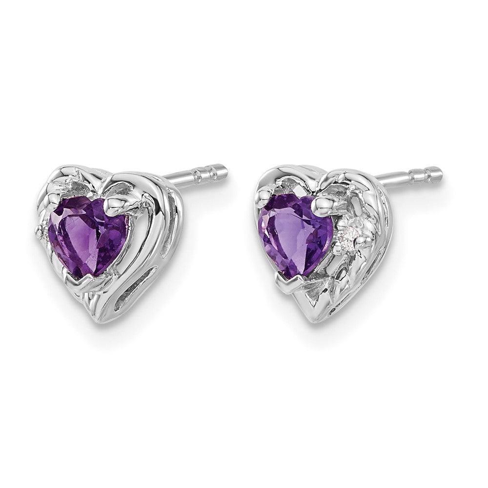 14k White Gold Amethyst and Real Diamond Heart Earrings