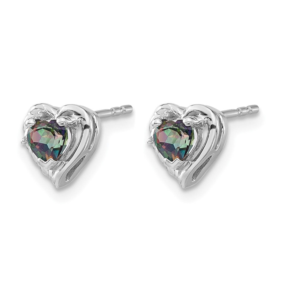 14k White Gold Mystic Fire Topaz and Real Diamond Heart Earrings